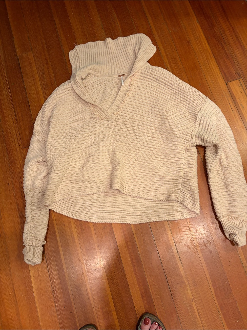 Free People Cream Ribbed Cropped Turtleneck Sweater -petite small